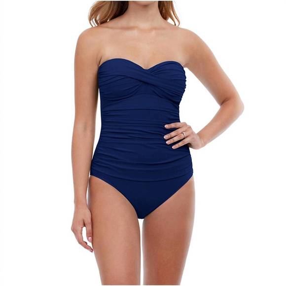 NEW PROFILE BY GOTTEX shirred front bandeau strapless one piece swimsuit in tutt - Picture 1 of 2